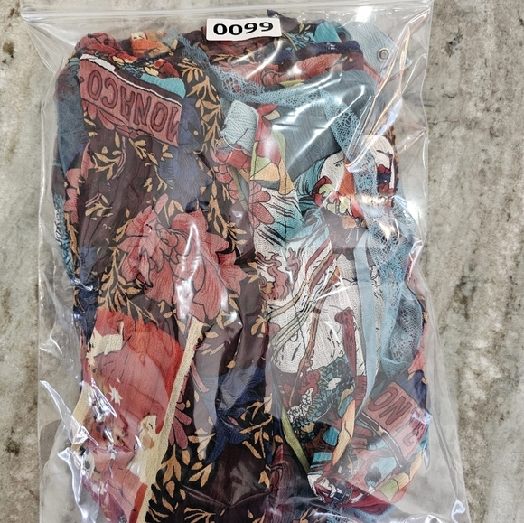 Vintage Claudia Richards Colorful Comic Print Shirt with flowy ribbons Size Lg - Picture 10 of 10